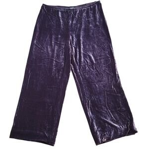 Eileen Fisher Crushed Velvet Wide Leg Pants Purple PL